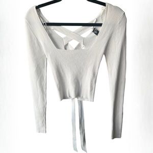 NWT Windsor Ribbed Long Sleeve Lace-up Back Top